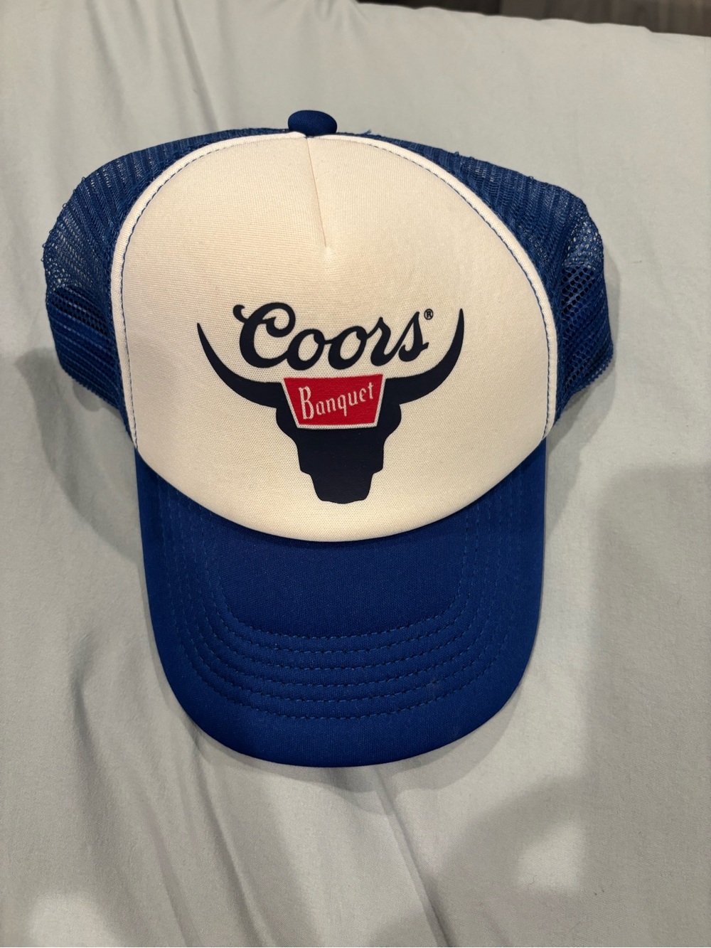 Lucky Brand Blue and White Coors Banquet Trucker Hat
